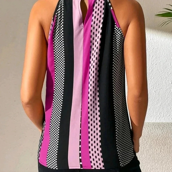 COPY - Polka Dot Print Key Hole Back Halter Neck Blouse - Picture 4 of 6